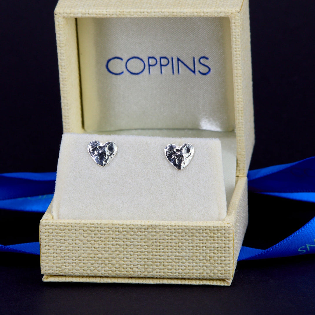 Textured Silver Heart Studs