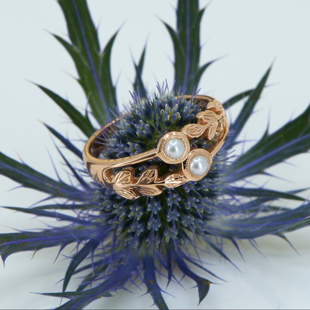 Pearl & Rose Gold Leaf Ring