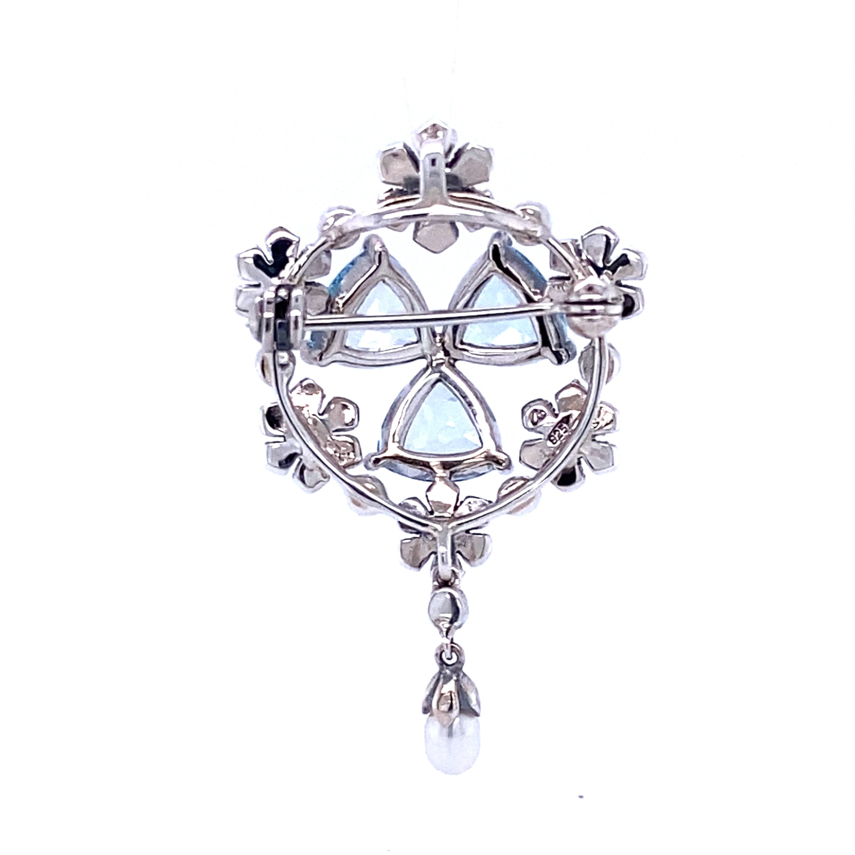 Blue Topaz & Pearl Brooch Pendant