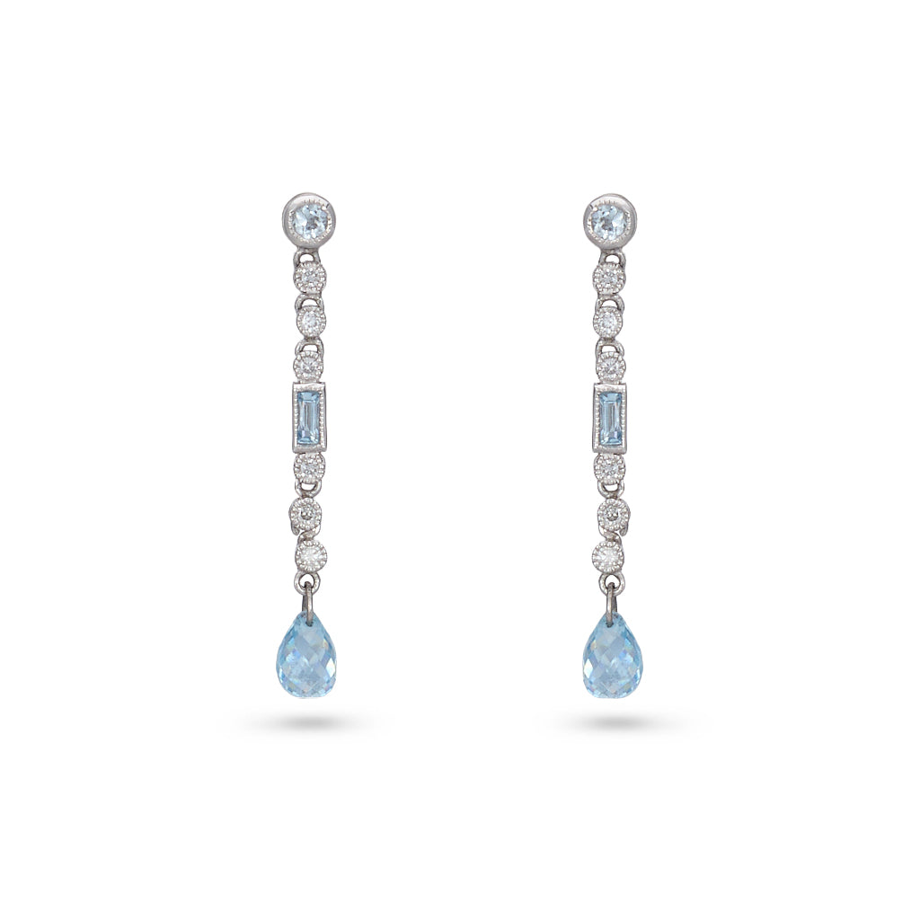 Aquamarine & Diamond Drop Earrings