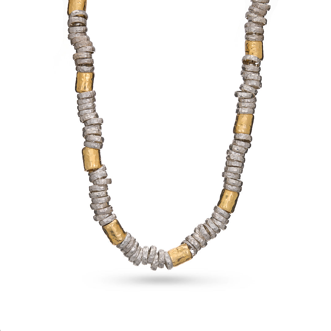Beaten Silver & Gold Necklace