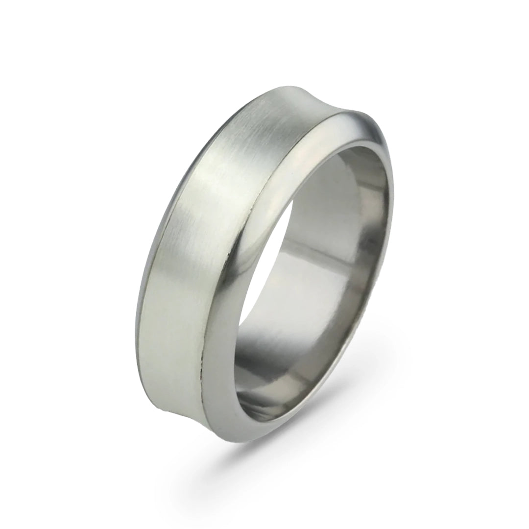 Concave Titanium & Silver Gents’ Ring