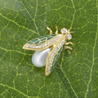 Diamond & Pearl Plique-a-Jour Cicada Brooch