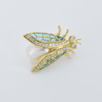 Diamond & Pearl Plique-a-Jour Cicada Brooch