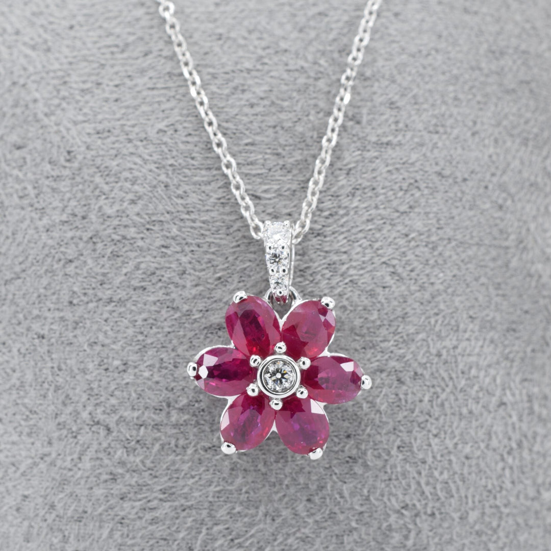Ruby & Diamond Flower Pendant