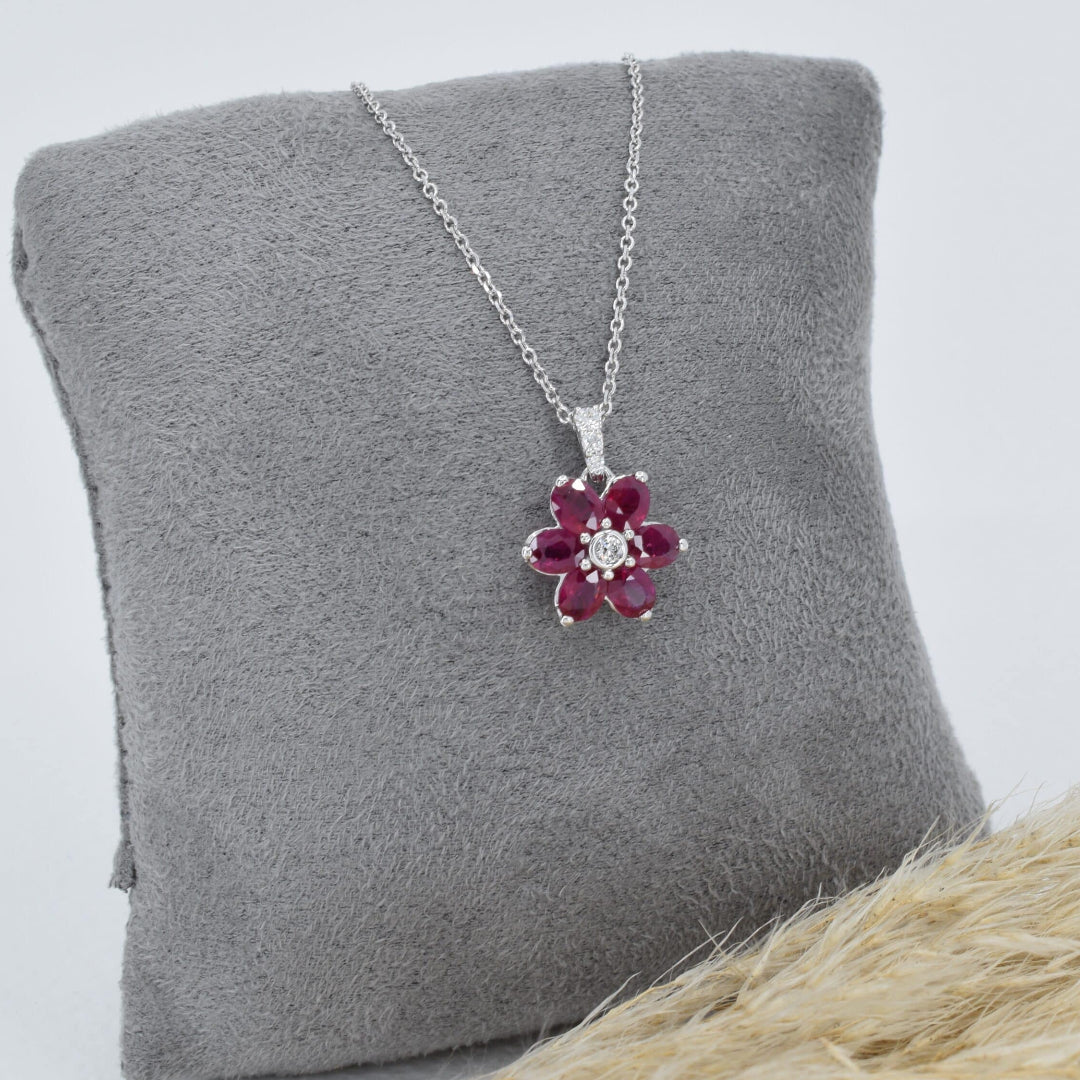 Ruby & Diamond Flower Pendant