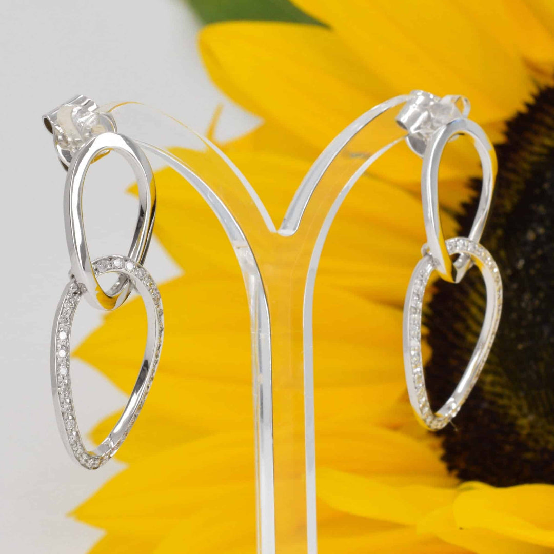 Diamond Double Oval Drop Earrings