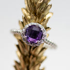 Vintage Style Amethyst & Diamond Halo Ring