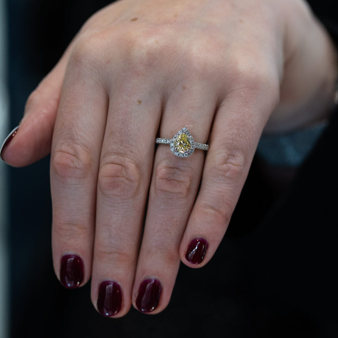 Pear Cut Yellow Diamond Cluster Ring