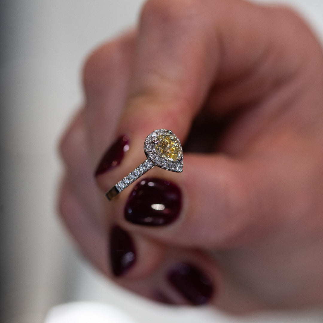 Pear Cut Yellow Diamond Cluster Ring