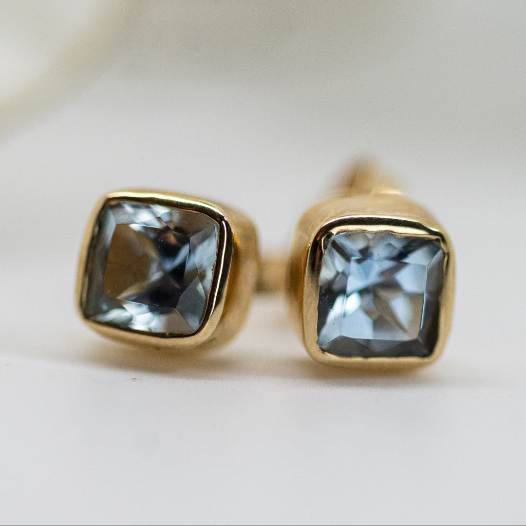 Aquamarine Cushion Cut Stud Earrings