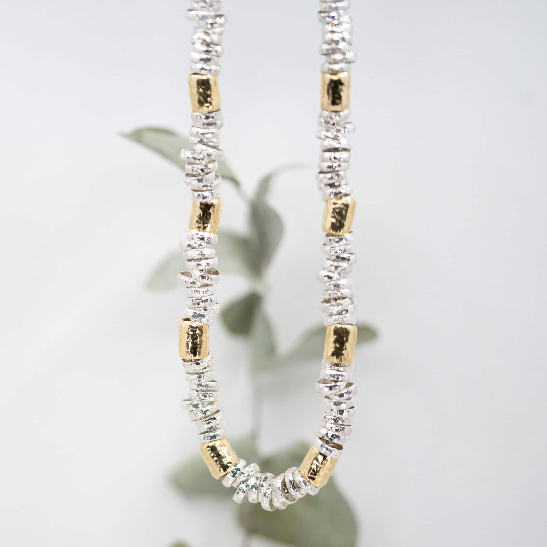 Beaten Silver & Gold Necklace