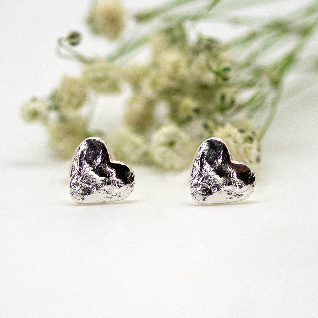 Textured Silver Heart Studs