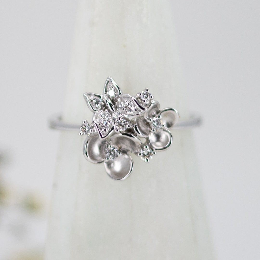White Gold Flower & Butterfly Ring