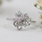 White Gold Flower & Butterfly Ring