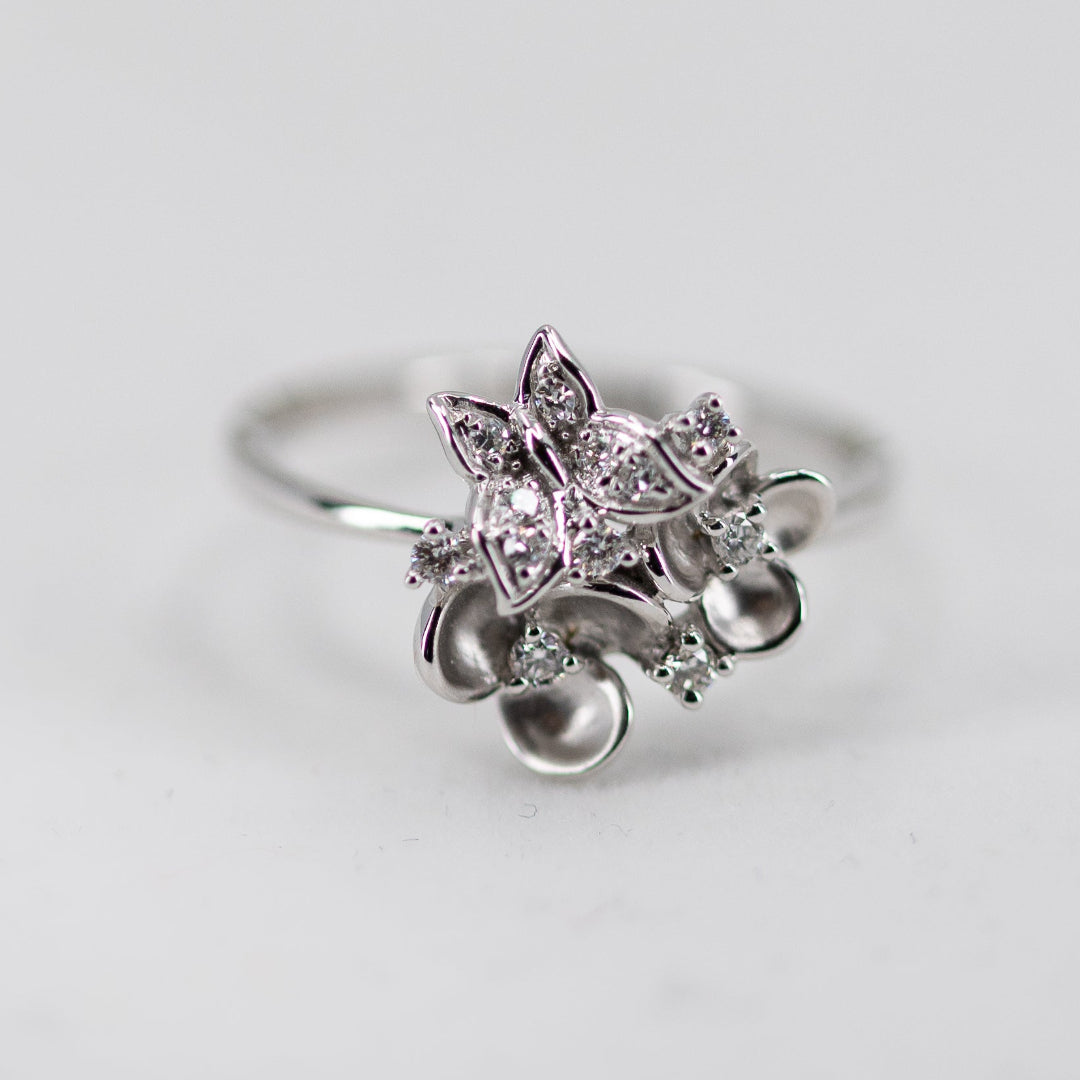 White Gold Flower & Butterfly Ring