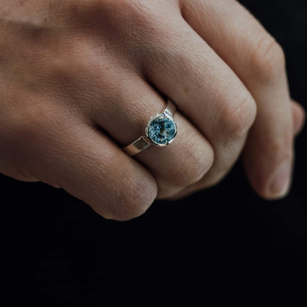 Silver & Blue Topaz Bezel Set Ring