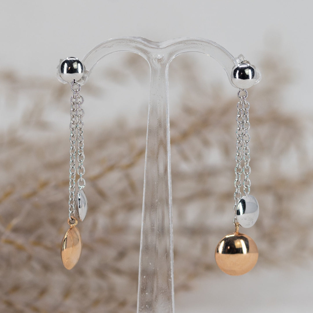 White & Rose Gold Double Drop Earrings