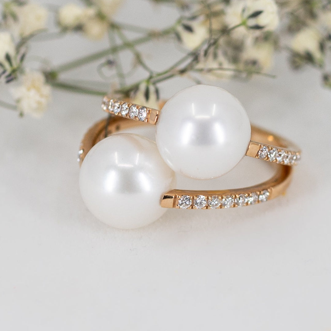 Rose Gold Double Pearl Ring