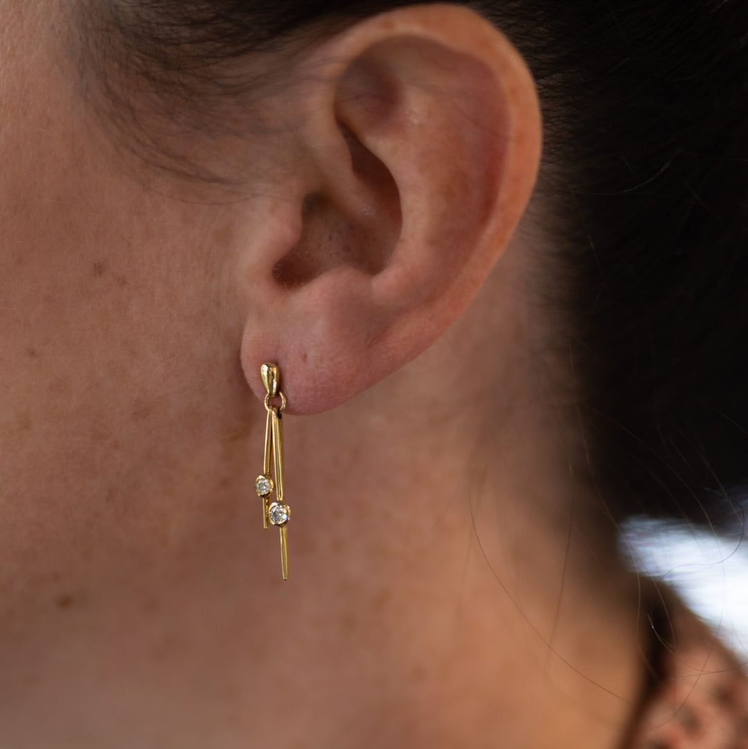 Gold Double Drop Diamond Earrings