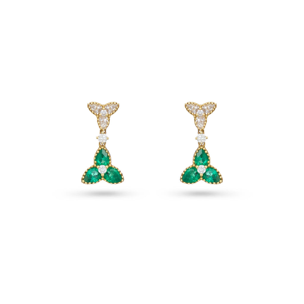 Emerald Trefoil Drop Earrings