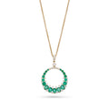 Gold necklace with a Emerald pendant on a white background