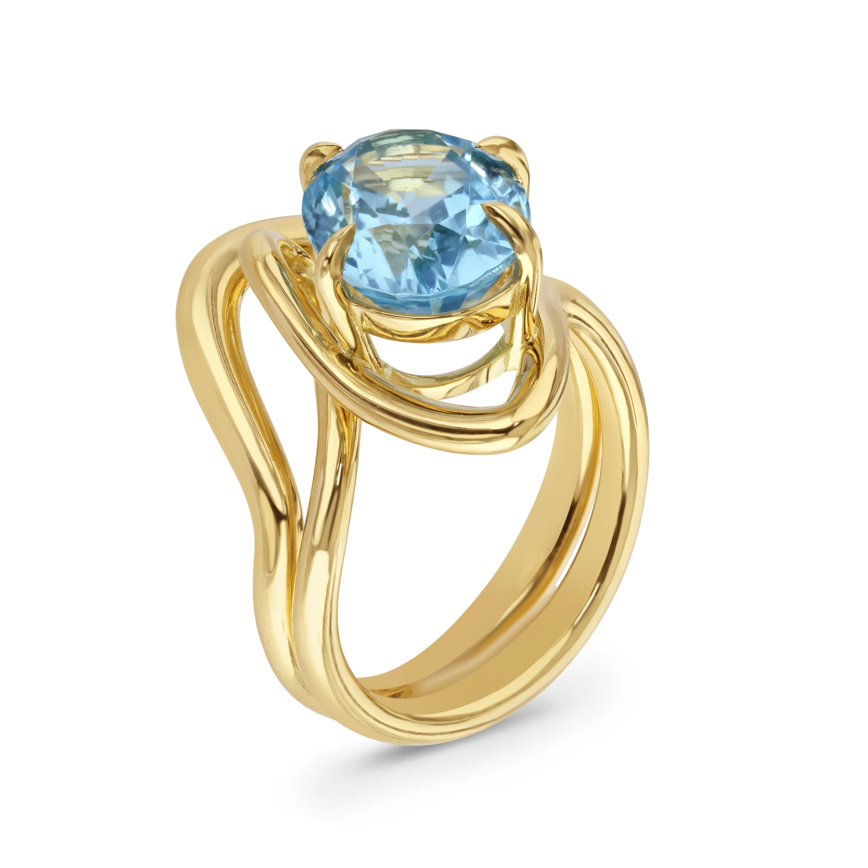 Flourish 18ct Yellow Gold & Blue Topaz Ring