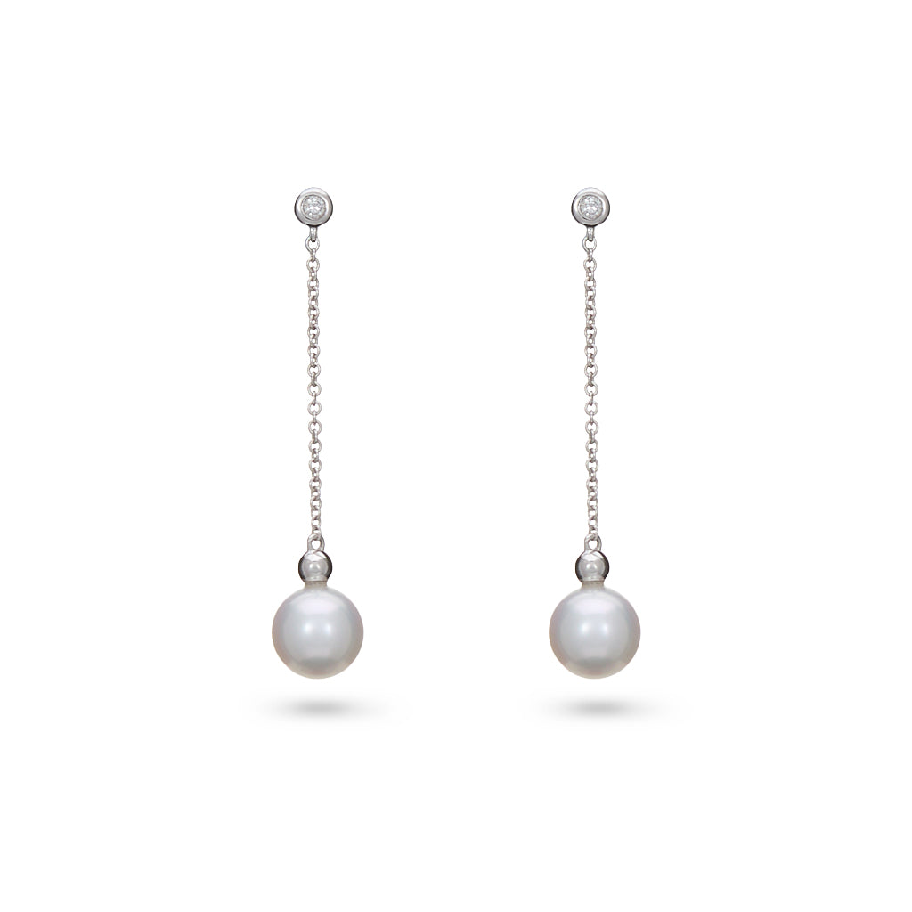 Freshwater Pearl & Diamond Drop Earrings
