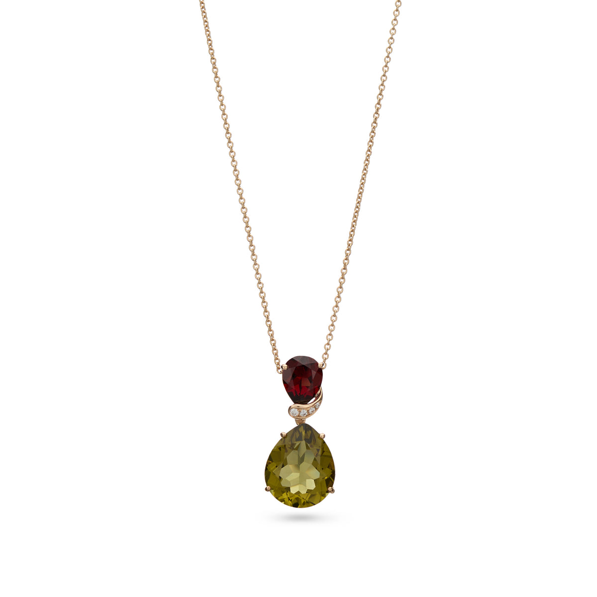 Garnet & Olive Quartz Drop Pendant
