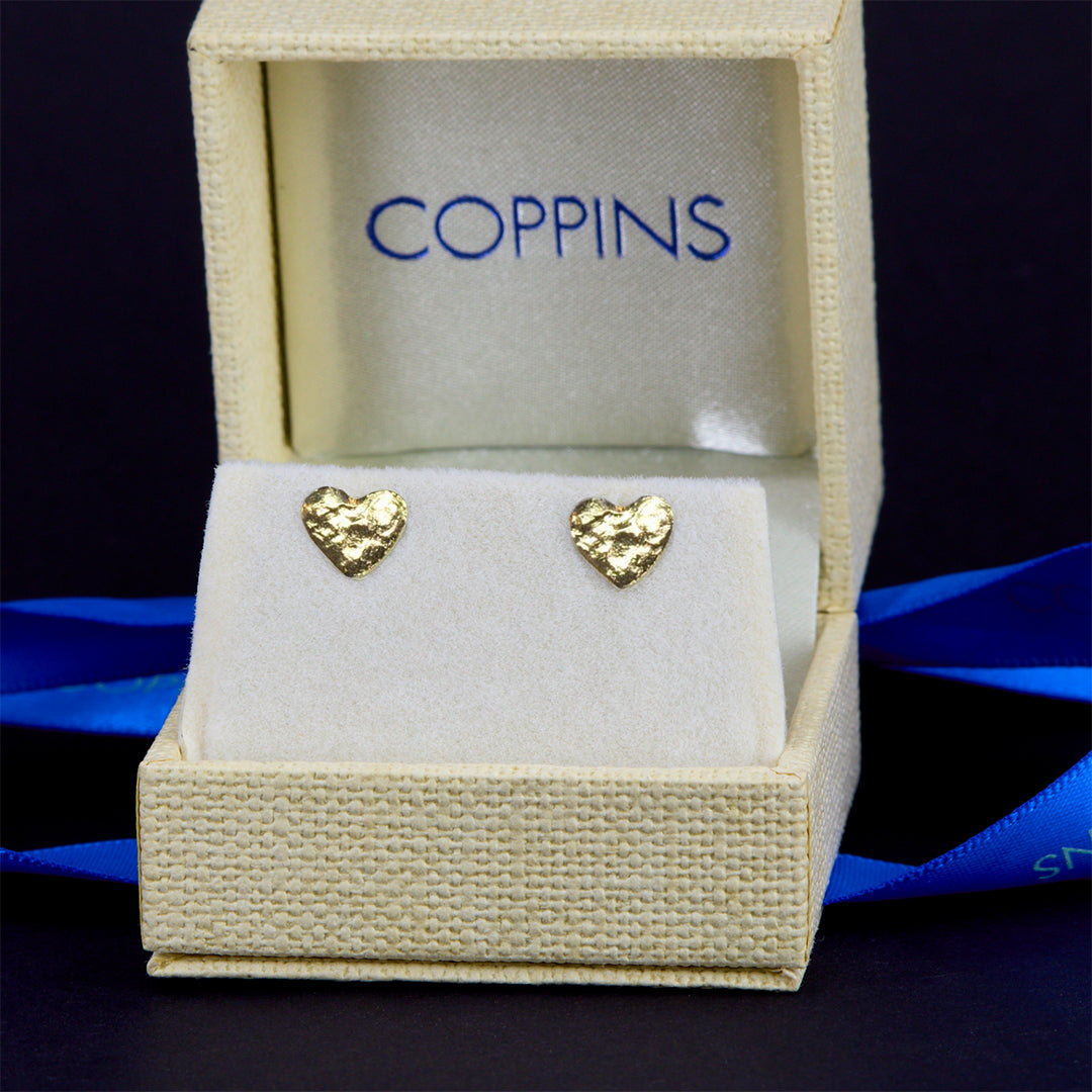 Textured Gold-Plated Heart Studs