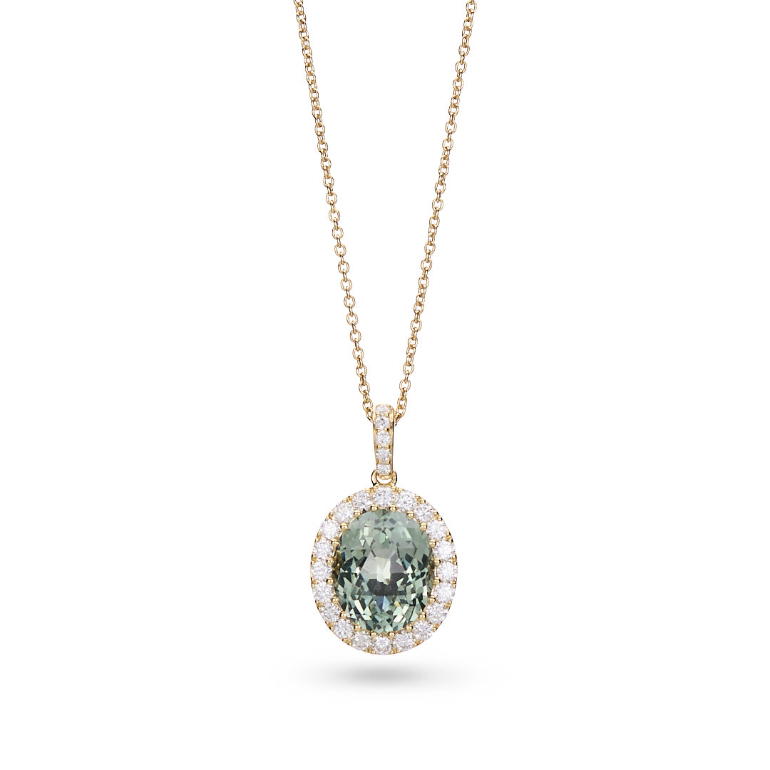 Green Amethyst & Diamond Pendant