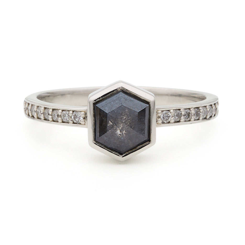 Hexagonal Black Diamond Ring