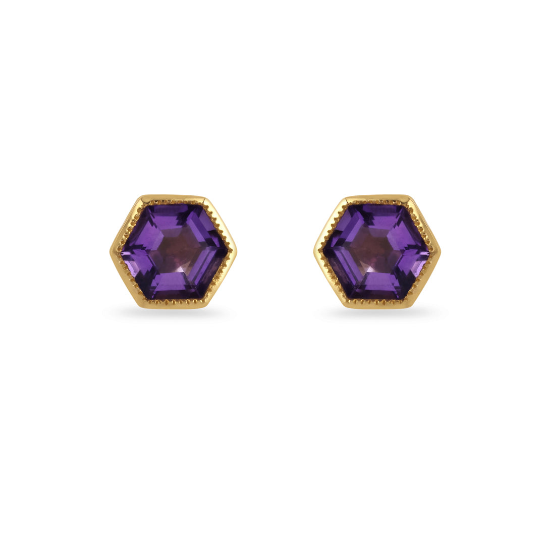 Hexagonal Amethyst Stud Earrings