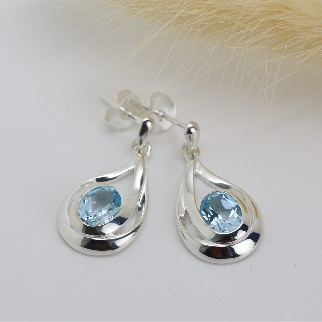 Silver Blue Topaz Drop Earrings