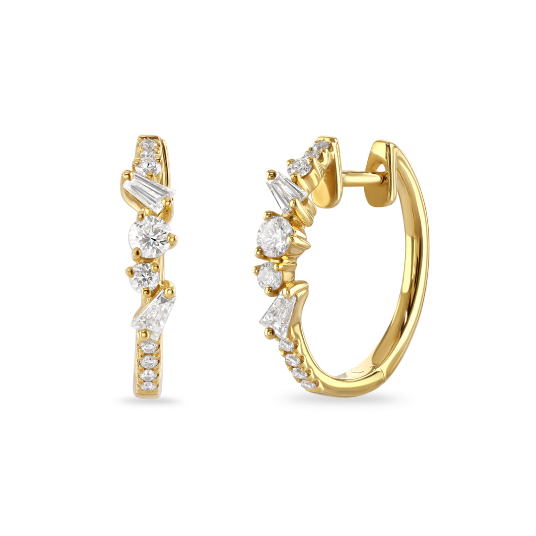 Mixed Cut Diamond Hoop Earrings