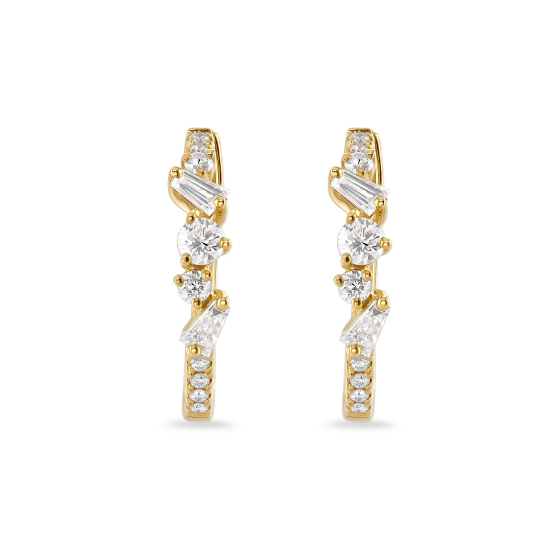 Mixed Cut Diamond Hoop Earrings