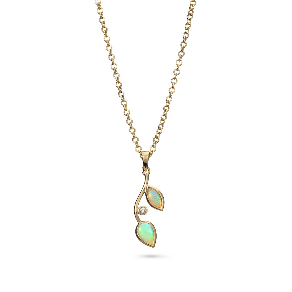 Opal & Diamond Leaf Pendant
