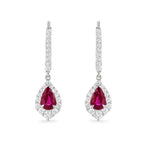 Pear Cut Ruby & Diamond Drop Earrings