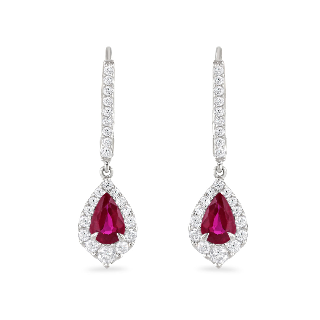 Pear Cut Ruby & Diamond Drop Earrings
