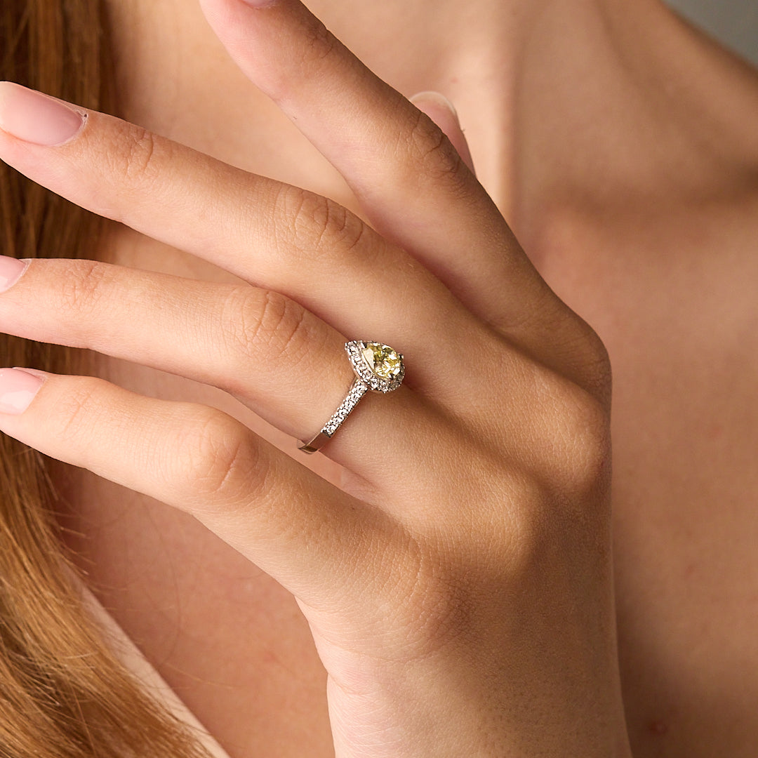 Pear Cut Yellow Diamond Cluster Ring