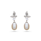 Pearl & CZ Leaf Drop Earrings