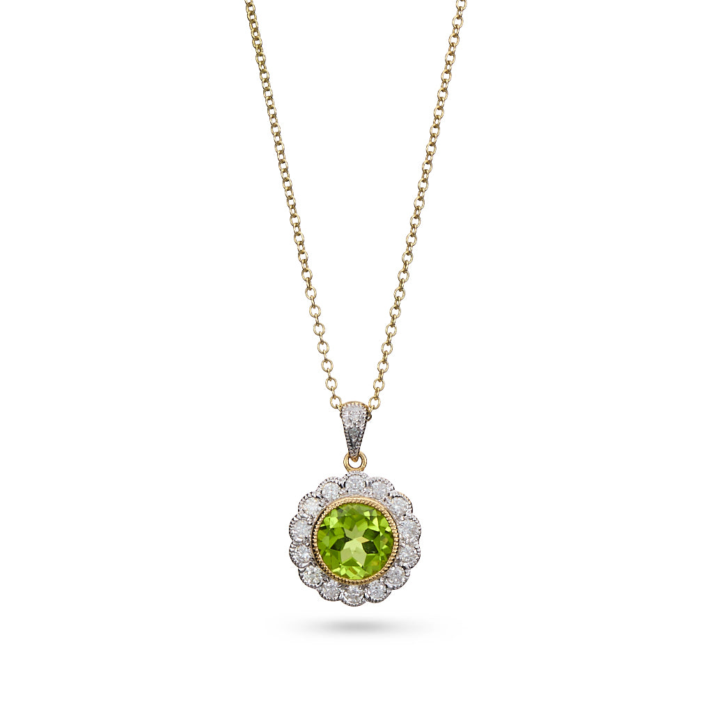 Peridot & Diamond Halo Pendant