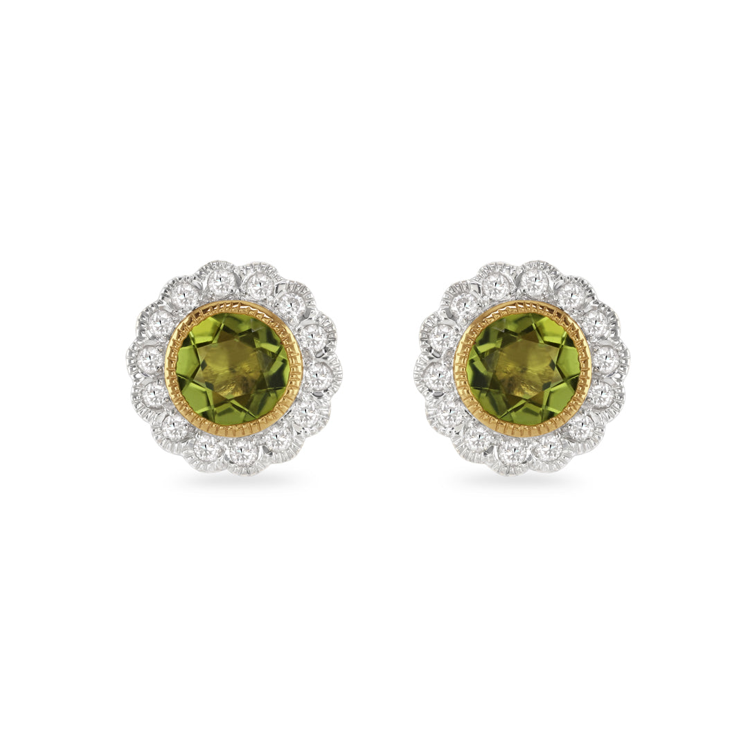 Peridot & Diamond Stud Earrings