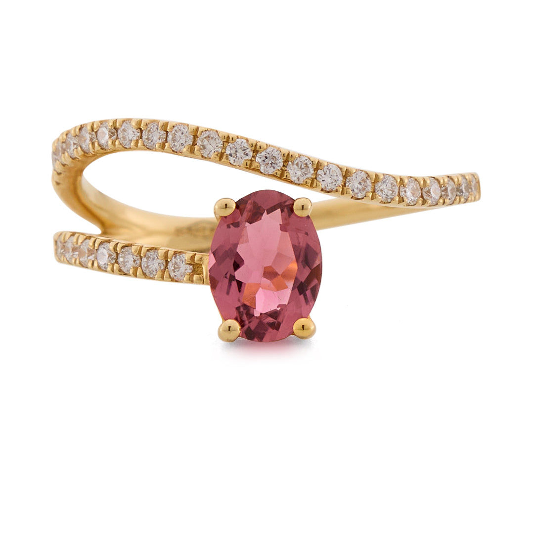 Pink Tourmaline & Diamond Curve Ring