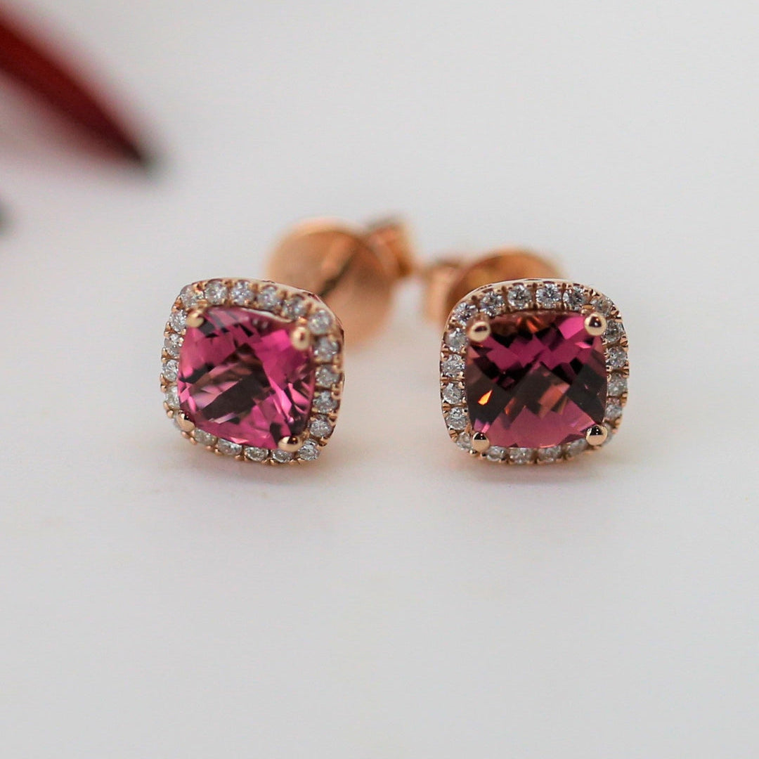 Pink Tourmaline & Diamond Earrings
