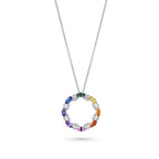 Rainbow Sapphire & Diamond Circle Pendant