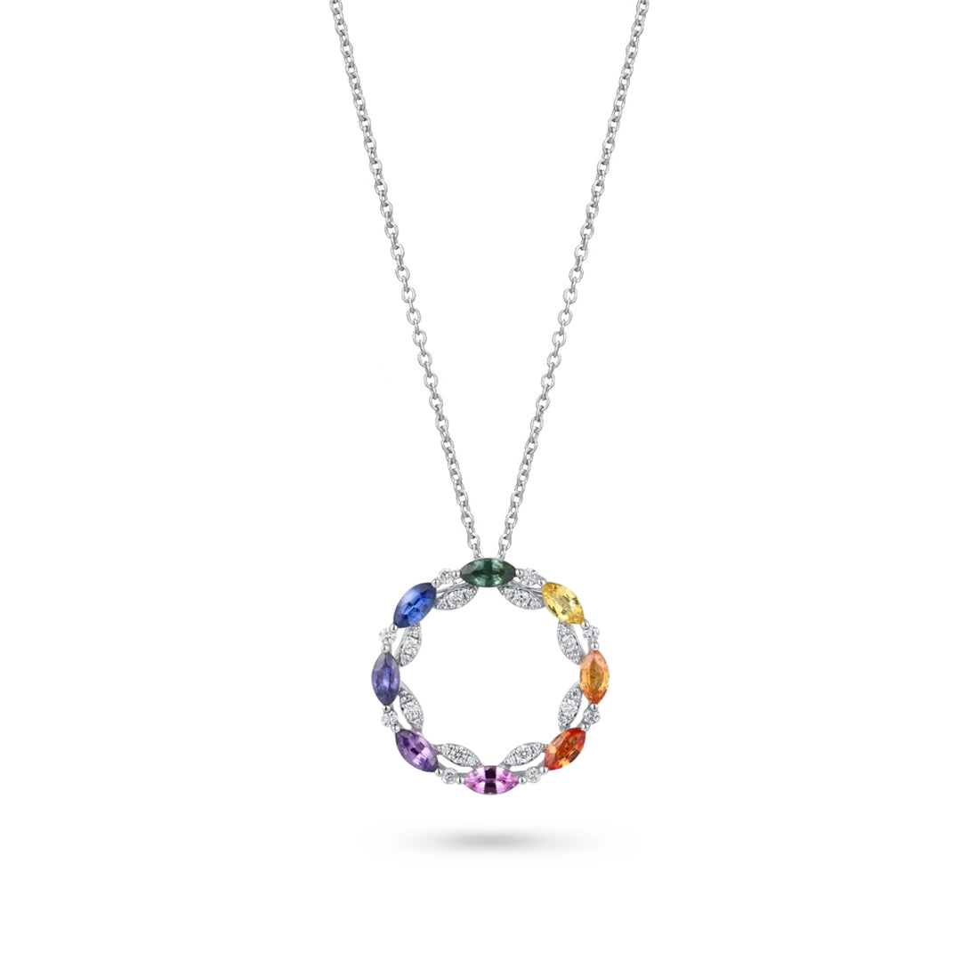 Rainbow Sapphire & Diamond Circle Pendant