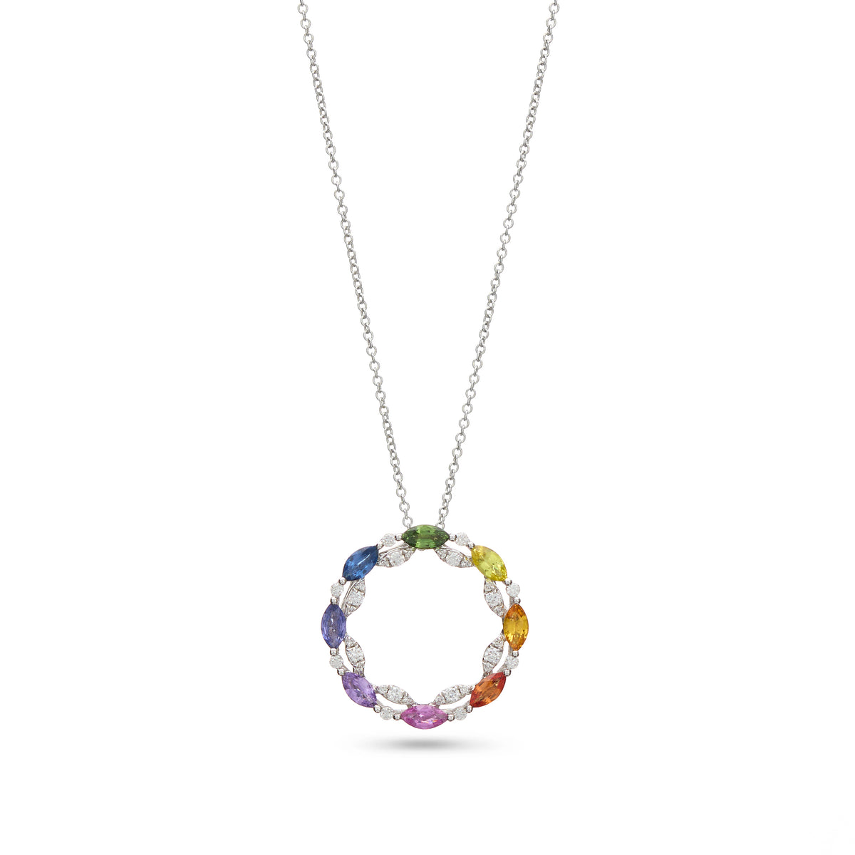 Rainbow Sapphire & Diamond Circle Pendant