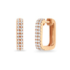 Rose gold hoop earrings with diamonds
 on a white background