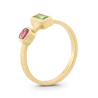 Ruby and tsavorite garnet ring in yellow gold